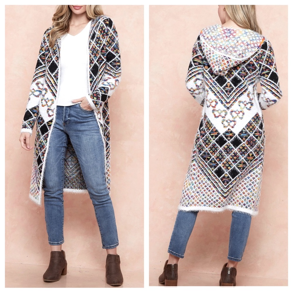 05 Boho hooded long open sweater jacket cardigan